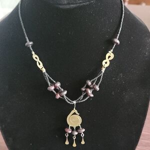 Handmade Kenyan Black and Gold Beaded Necklace